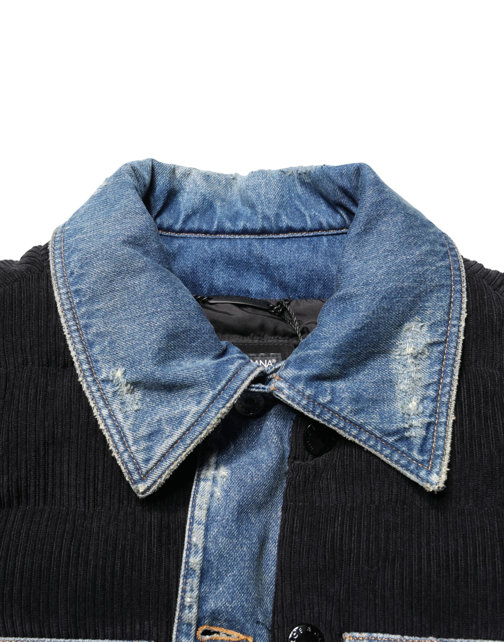 Black Blue Cotton Denim Blouson Men  Jacket