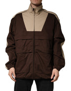 Brown Beige Cotton Zip Windbreaker Jacket