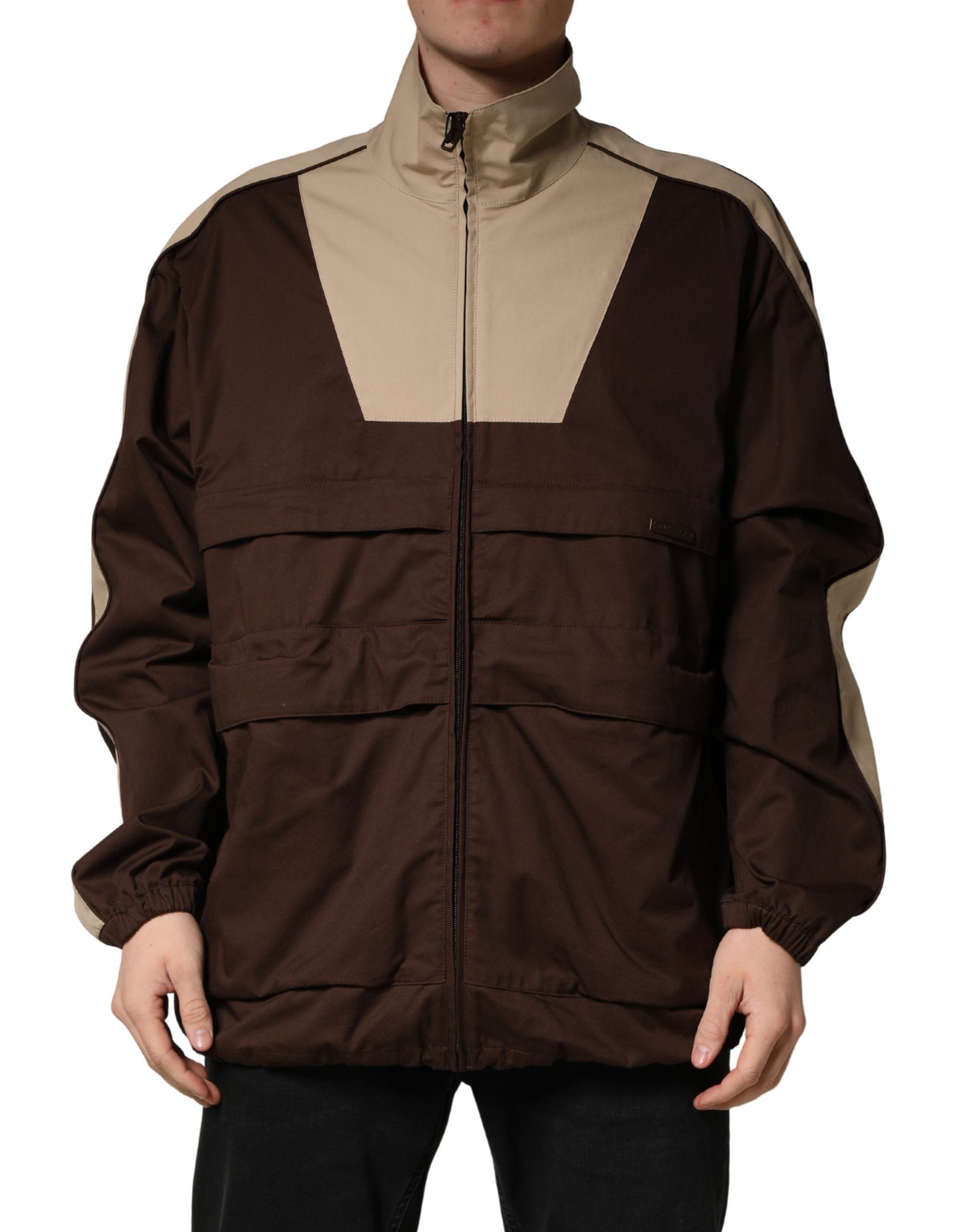 Brown Beige Cotton Zip Windbreaker Jacket