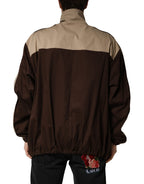 Brown Beige Cotton Zip Windbreaker Jacket