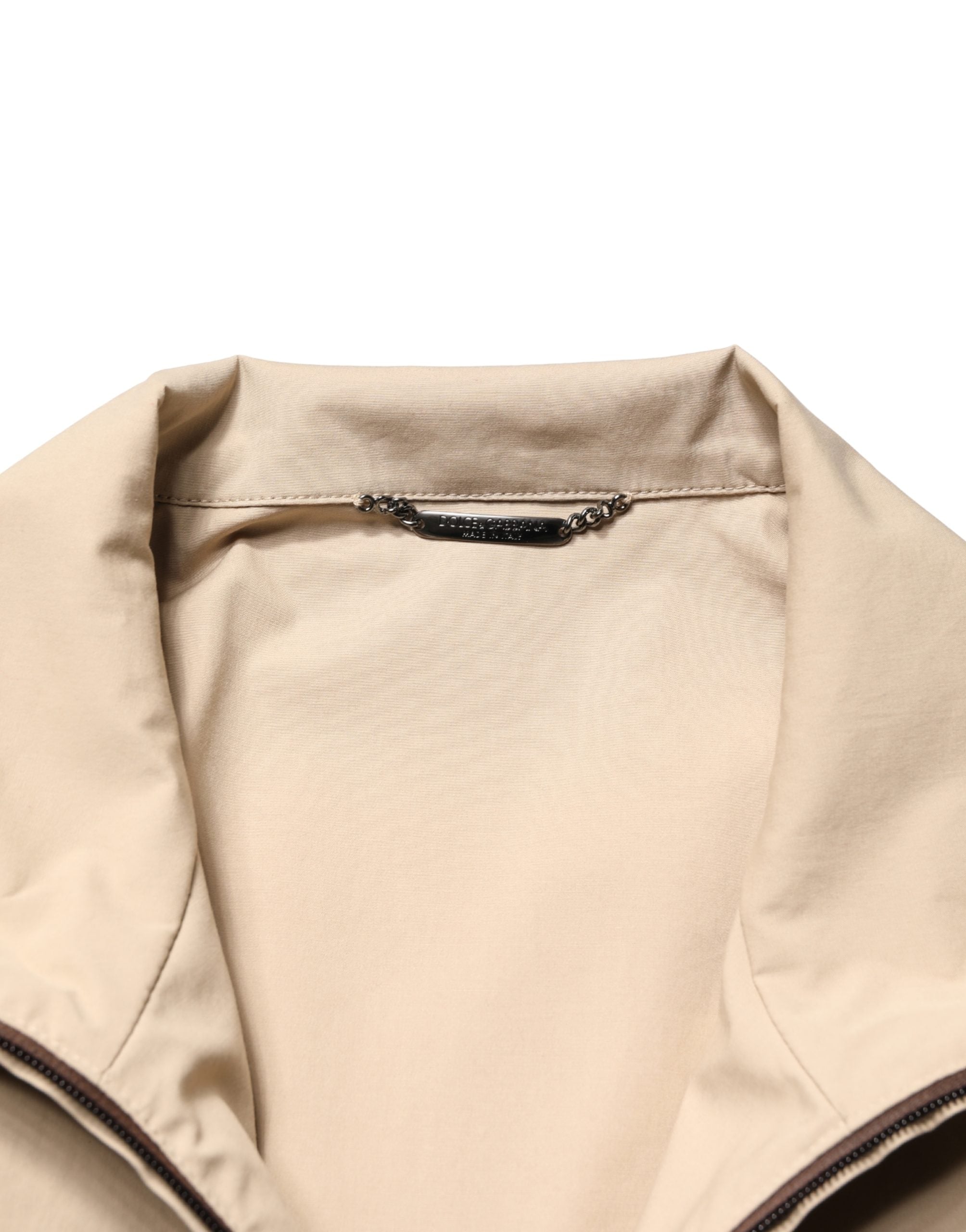 Brown Beige Cotton Zip Windbreaker Jacket