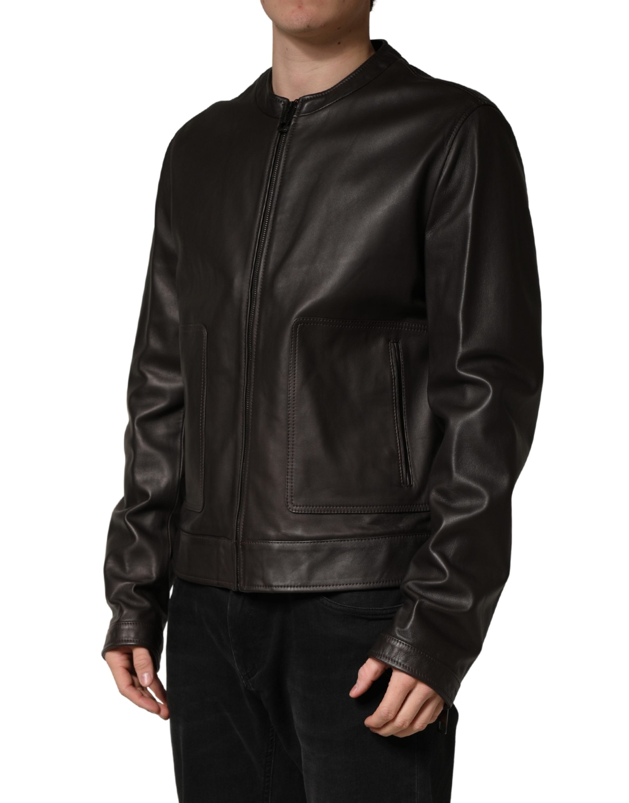Black LambskinLeather Full Zip Biker Jacket