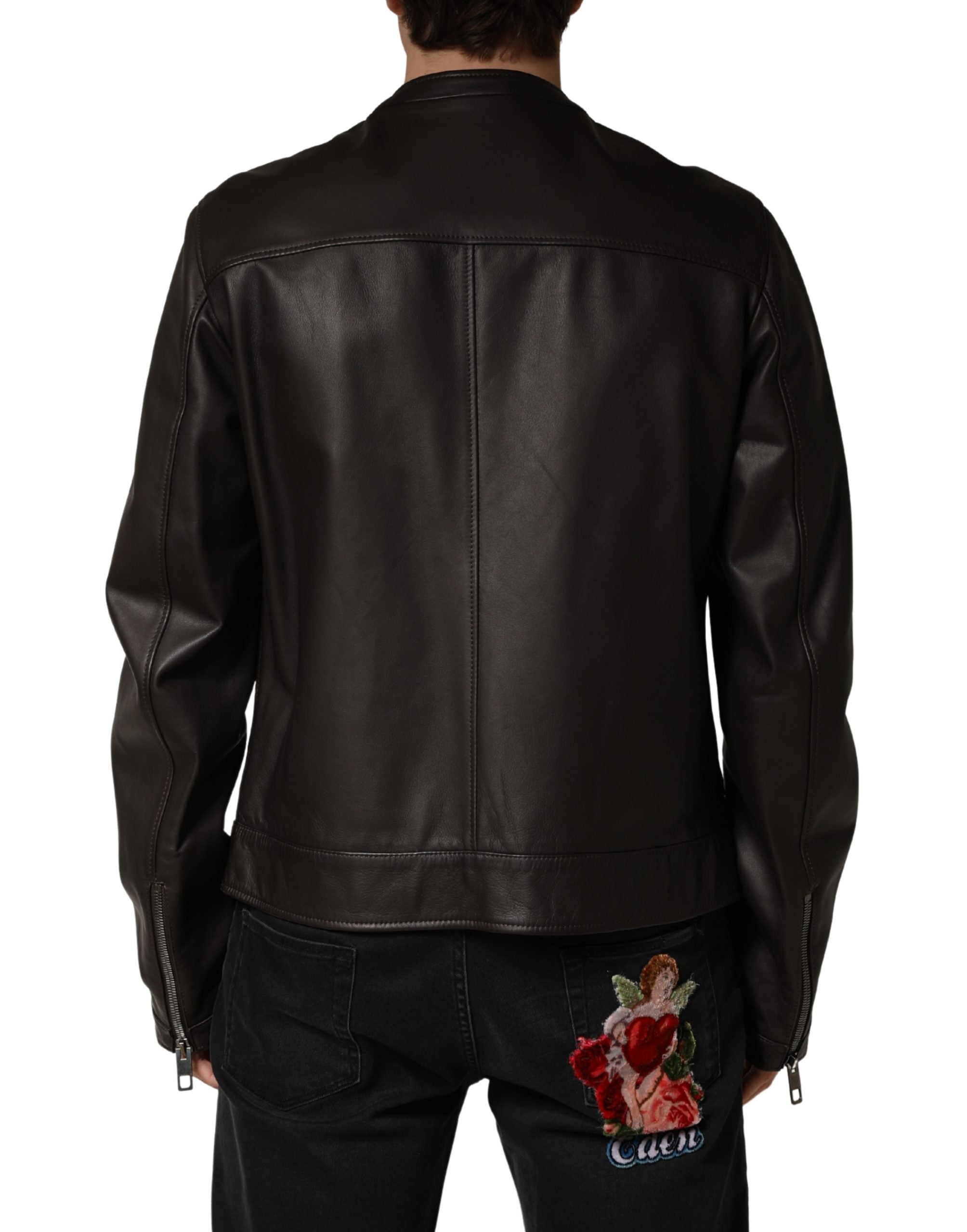 Black LambskinLeather Full Zip Biker Jacket