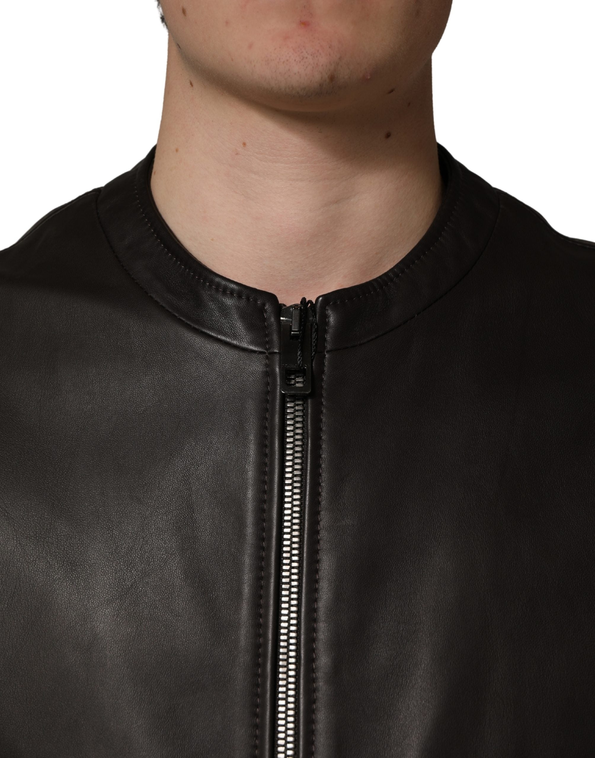 Black LambskinLeather Full Zip Biker Jacket