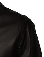 Black LambskinLeather Full Zip Biker Jacket