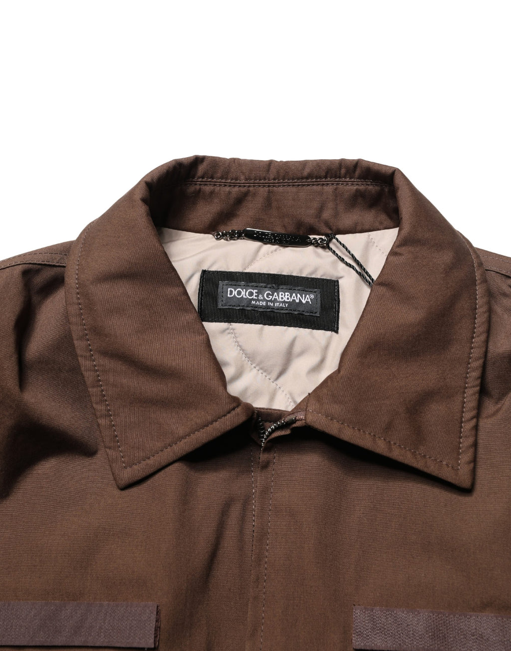 Brown Cotton Stretch Full Zip Bomber Jacket
