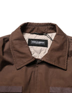 Brown Cotton Stretch Full Zip Bomber Jacket