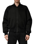 Men Black Nylon Full Zip Bomber Jacket