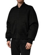 Men Black Nylon Full Zip Bomber Jacket