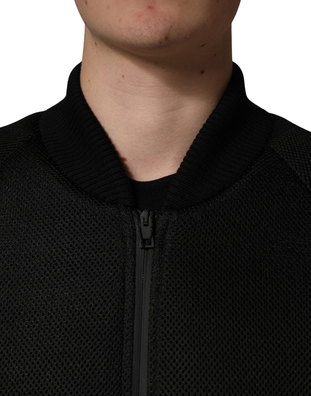 Men Black Nylon Full Zip Bomber Jacket