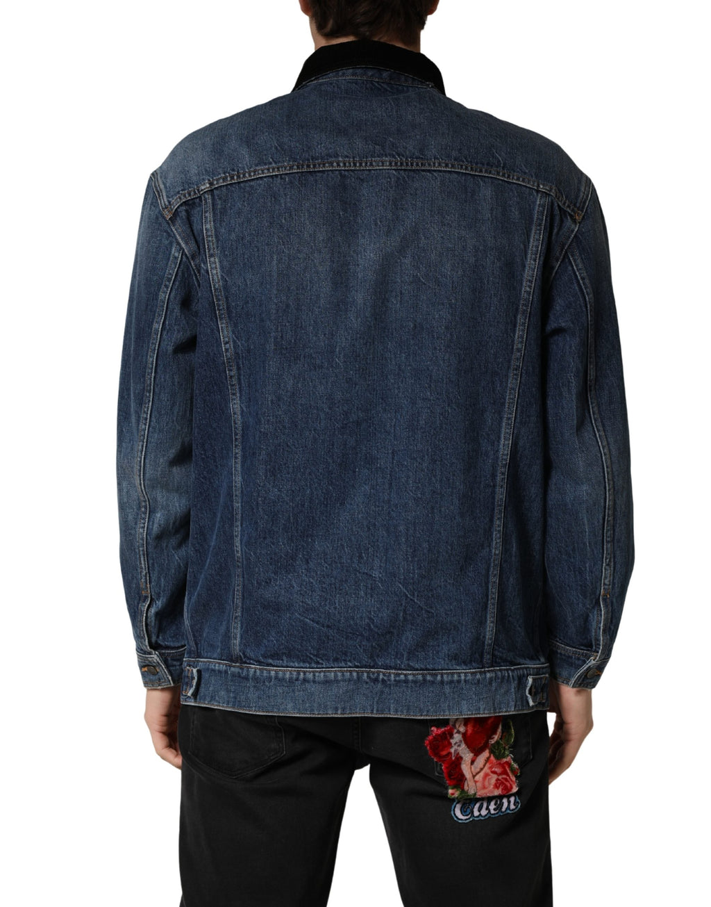 Black Blue Cotton Denim Blouson Men Jacket