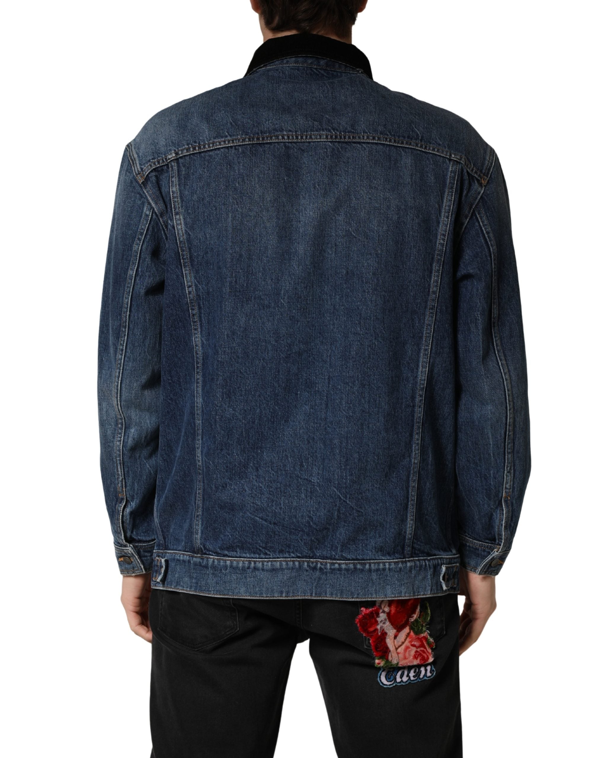 Black Blue Cotton Denim Blouson Men Jacket