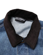 Black Blue Cotton Denim Blouson Men Jacket