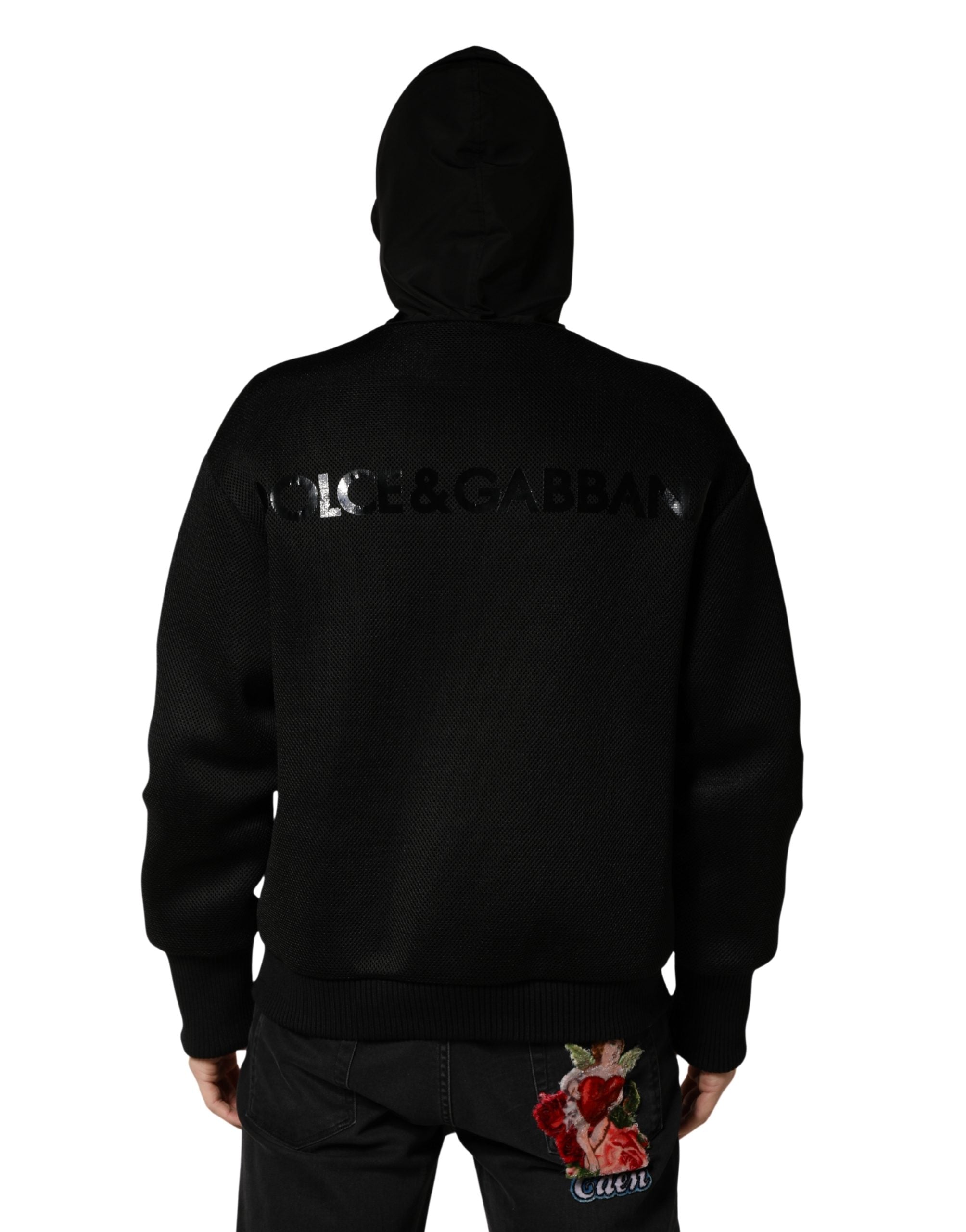 Men Black Hooded Full Zip Bomber Jacket