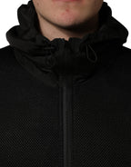 Men Black Hooded Full Zip Bomber Jacket