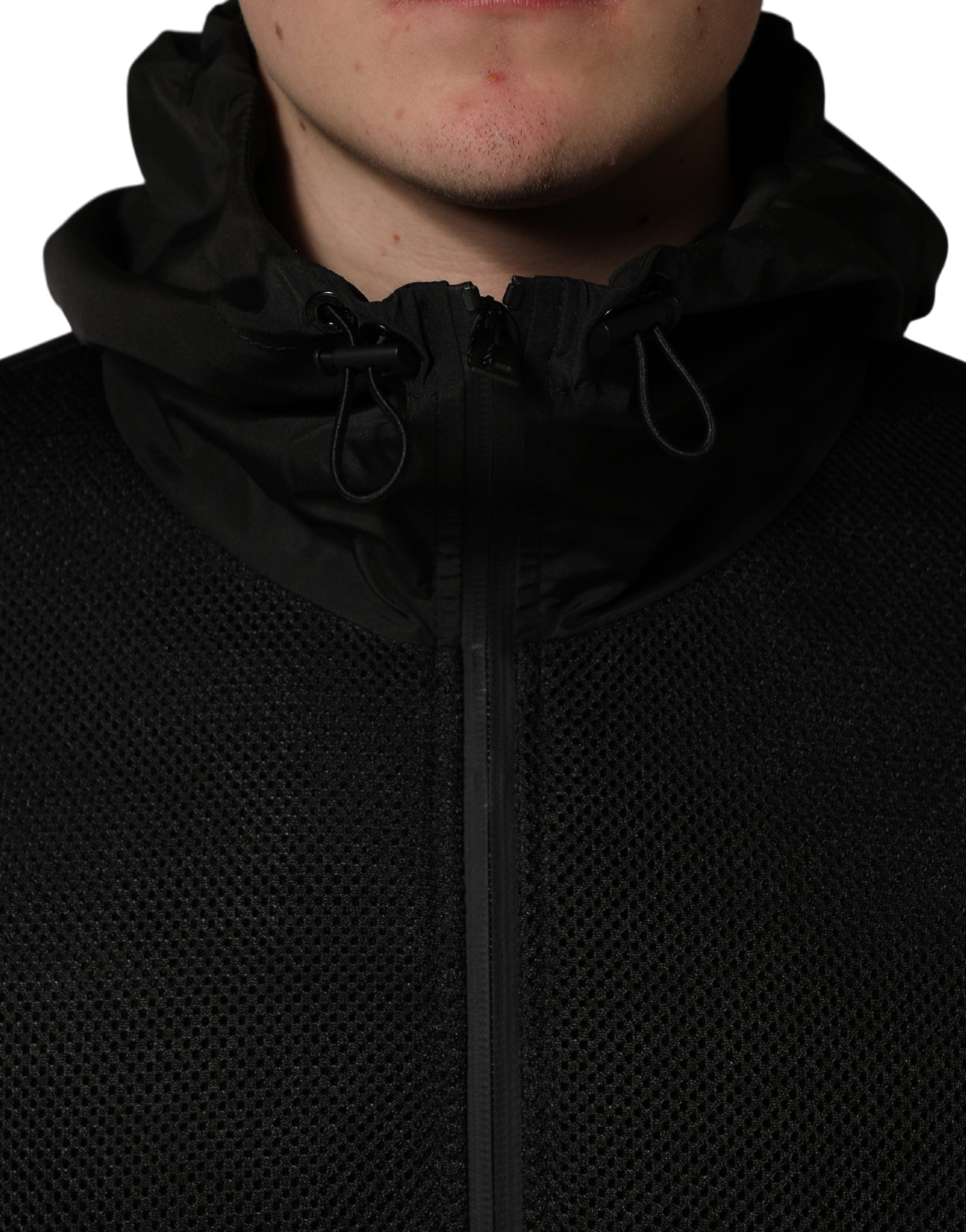 Men Black Hooded Full Zip Bomber Jacket