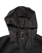 Men Black Hooded Full Zip Bomber Jacket