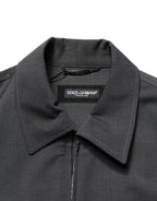 Black Wool Logo Full Zip Men Bomber Jacket