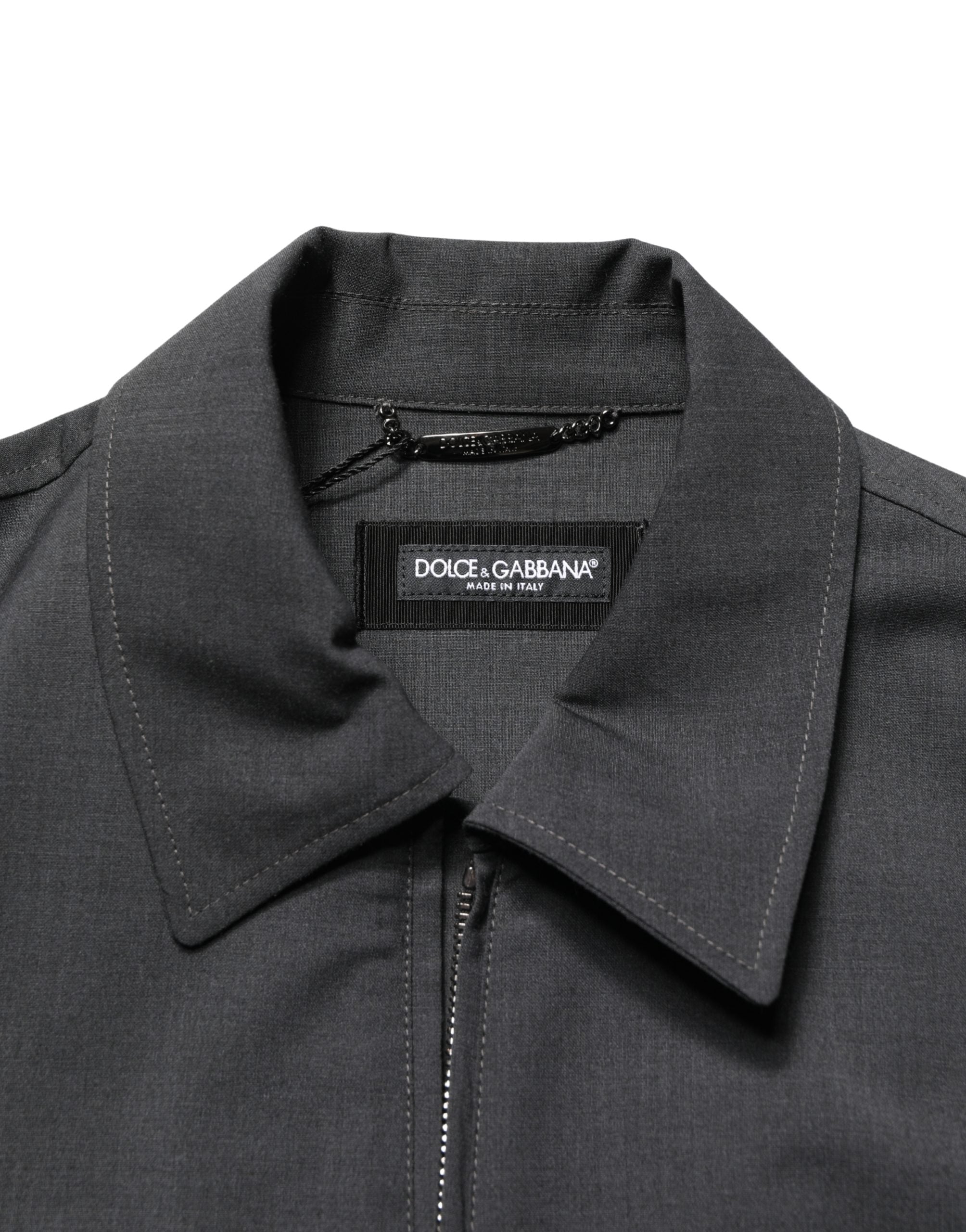 Black Wool Logo Full Zip Men Bomber Jacket