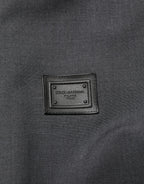 Black Wool Logo Full Zip Men Bomber Jacket