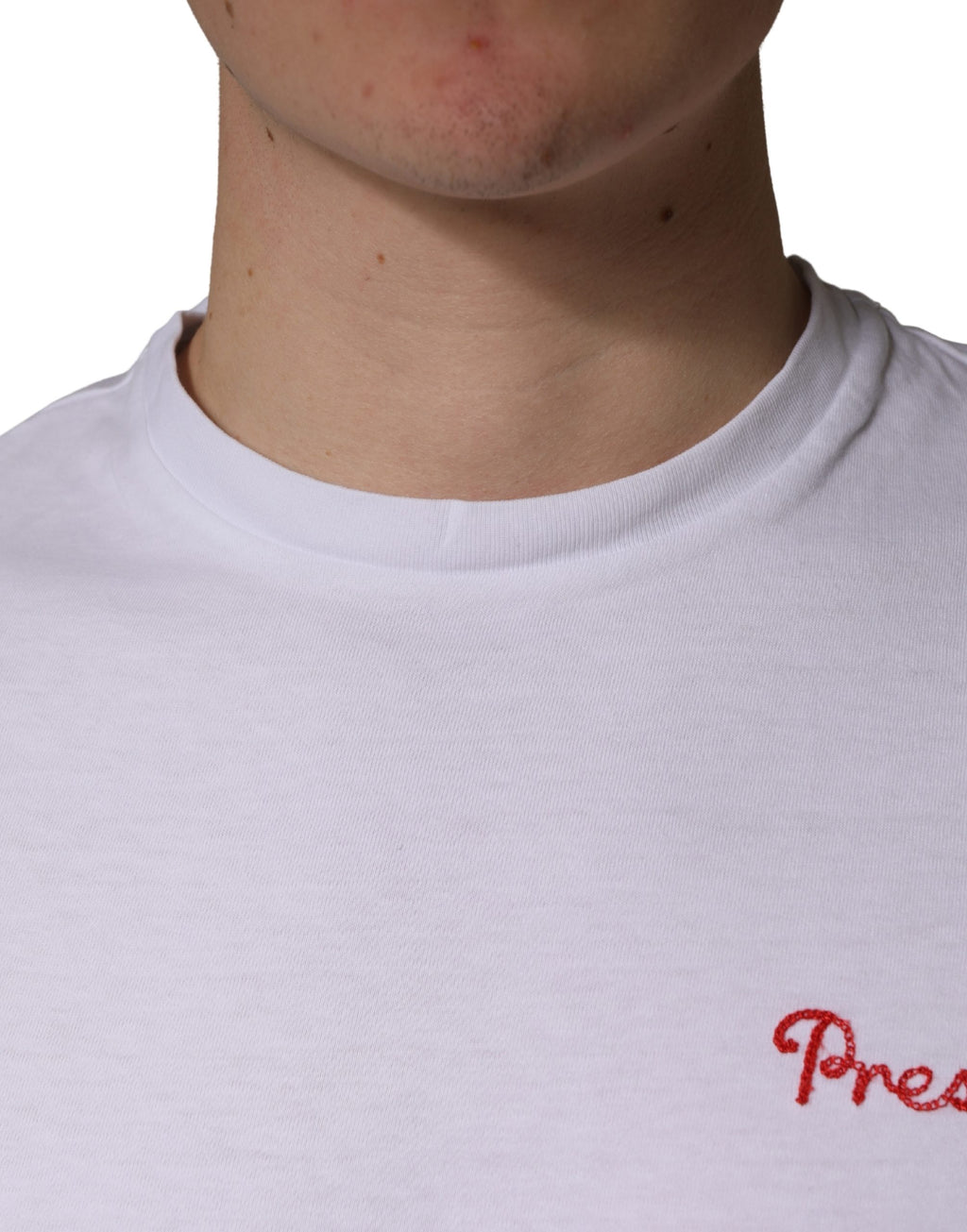 White Logo Embroidery Cotton Men Crew Neck T-shirt