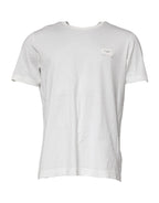 White Logo Plaque Cotton Crew Neck  T-shirt