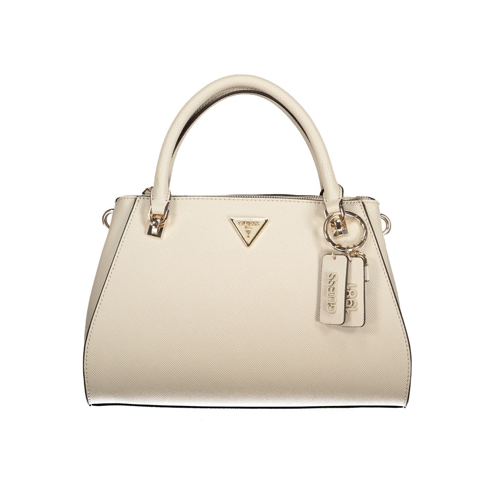 Beige Polyurethane Women Handbag