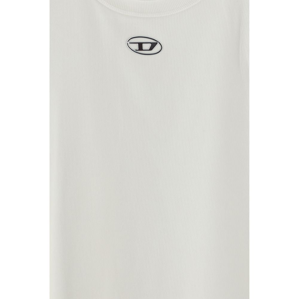 White Cotton Sleeveles T-Shirt