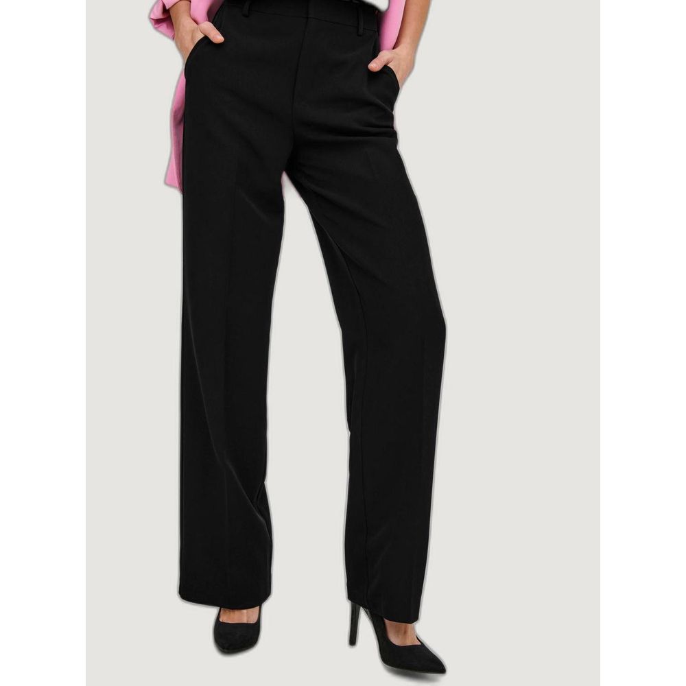 Black Polyester Casual Pants