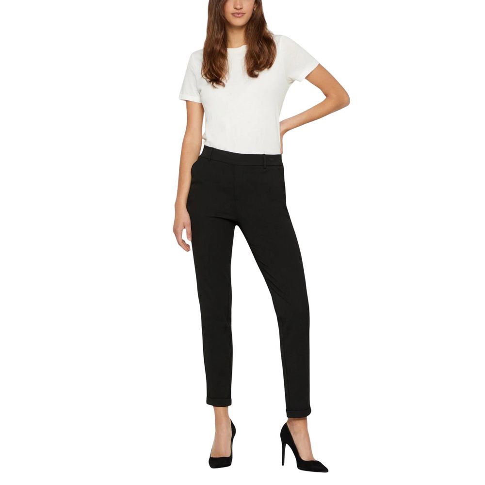 Black Polyester Casual Pants