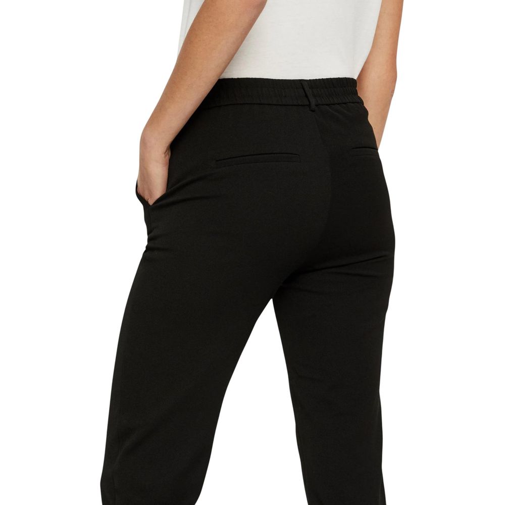 Black Polyester Casual Pants