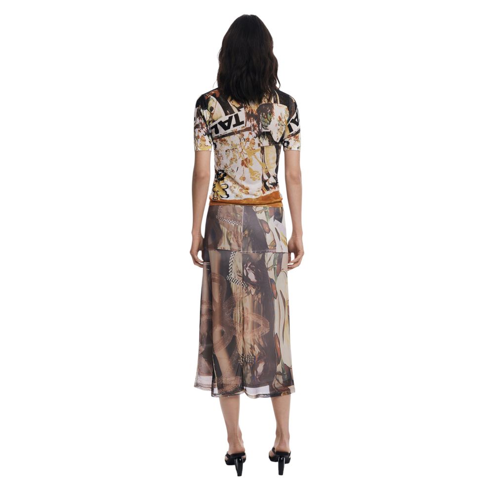 Beige Polyester Long Skirt