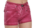 Pink Mid Waist Cotton Mini Denim Shorts