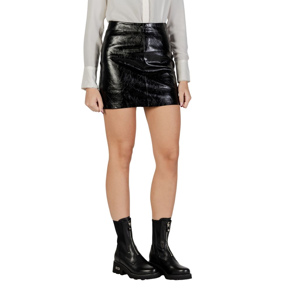 Black Polyester Mini Skirt