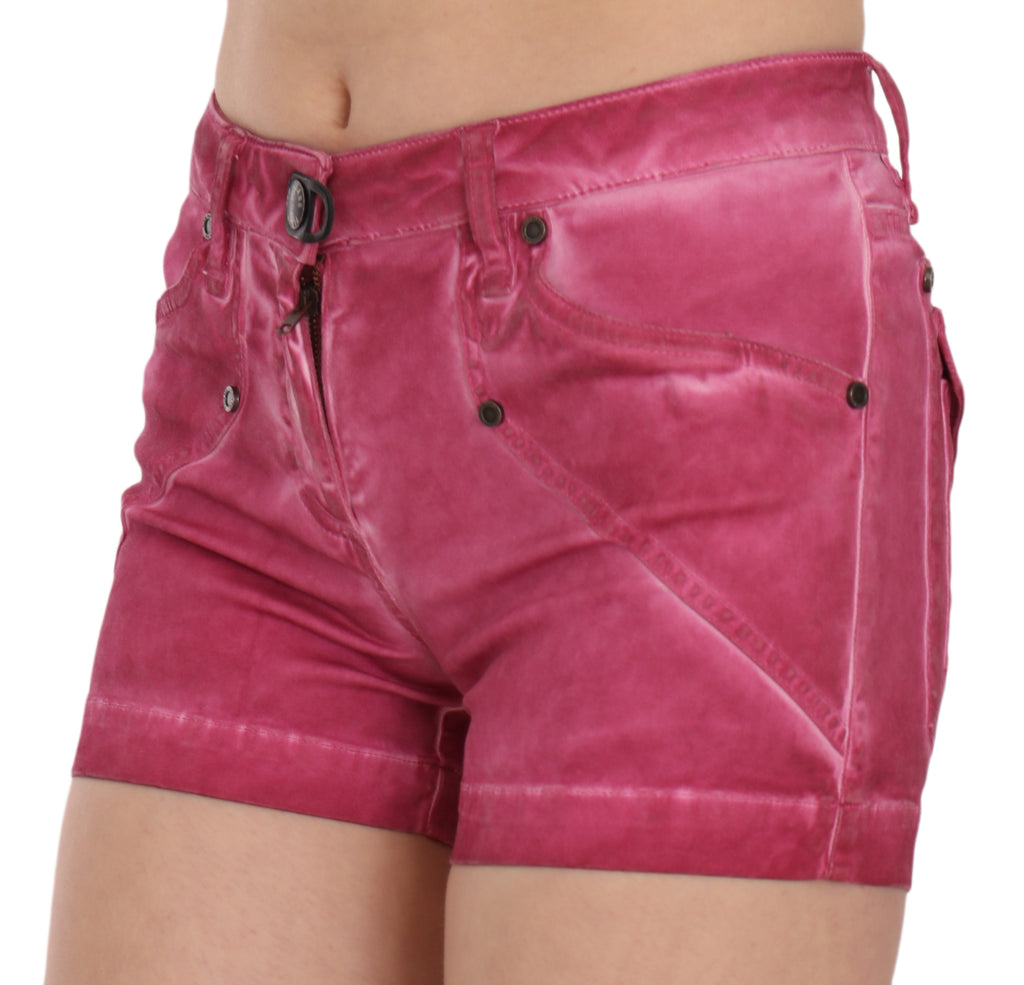 Pink Mid Waist Cotton Mini Denim Shorts