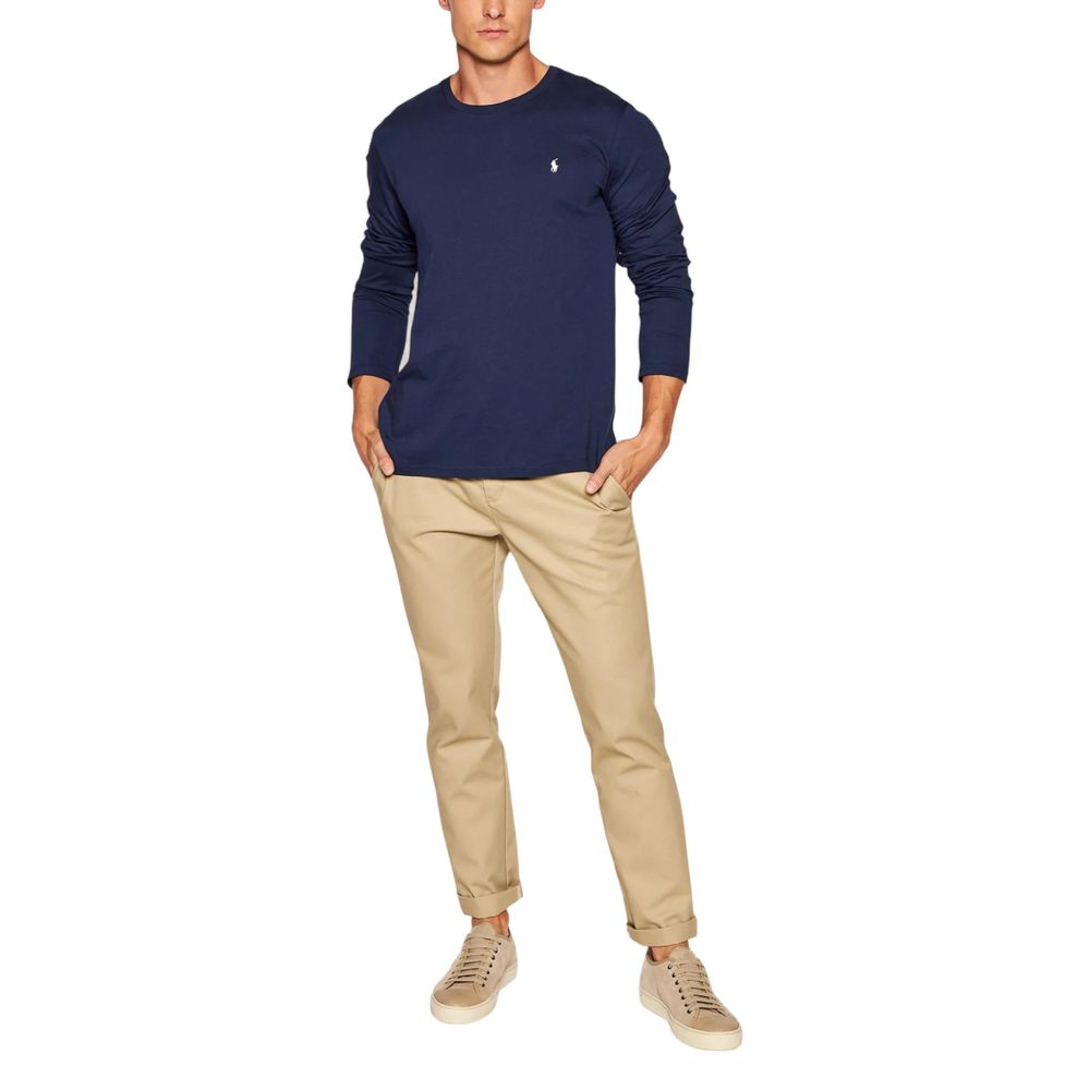 Blue Cotton Long Sleeve T-Shirt