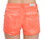 Orange Mid Waist Cotton Denim Mini Shorts