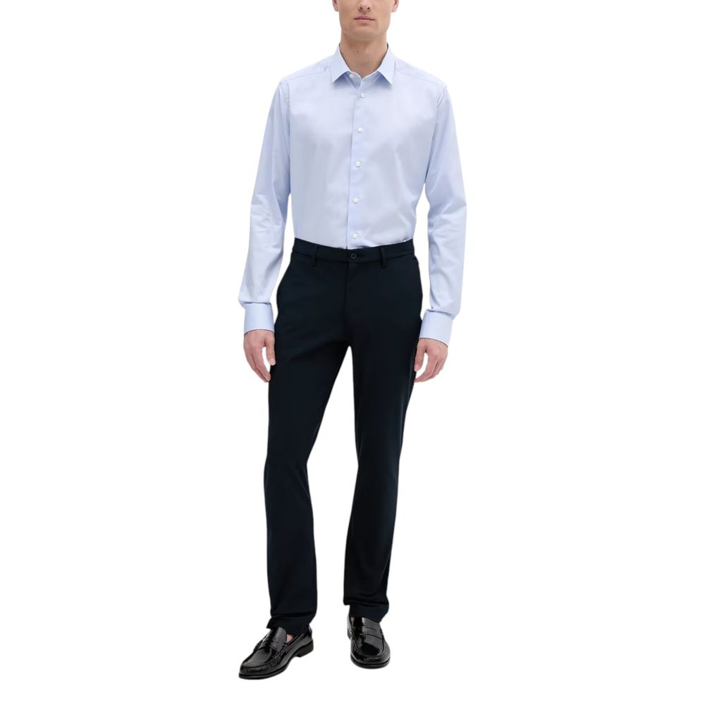 Blue Polyester Casual Pants