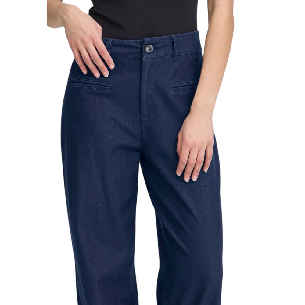 Blue Cotton Casual Pants