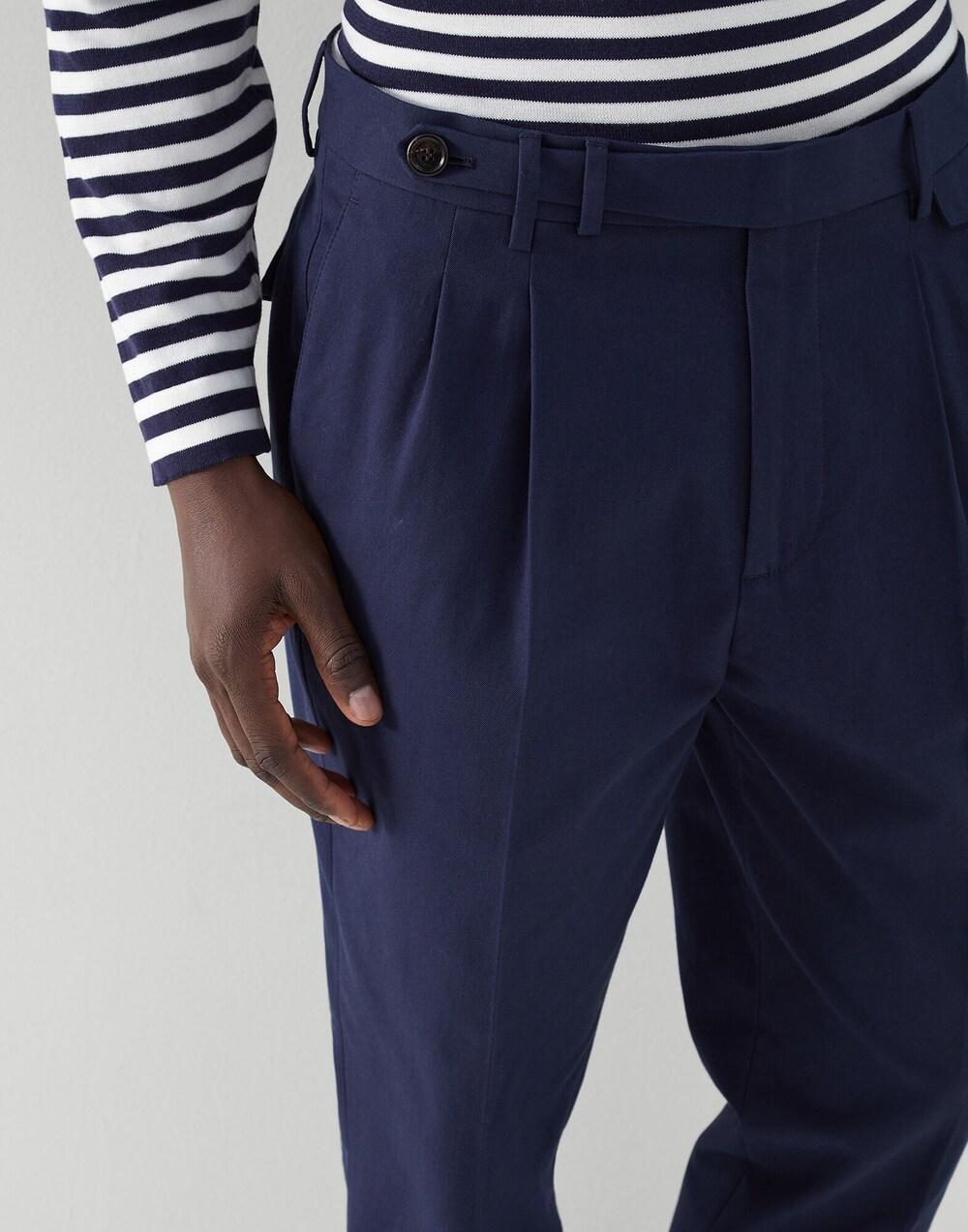 Blue Cotton Casual Pants