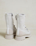 Beige Cotton Lace-Up Boots