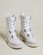 Beige Cotton Lace-Up Boots