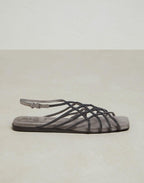 Gray Leather Flat Sandals