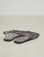 Gray Leather Flat Sandals