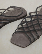 Gray Leather Flat Sandals