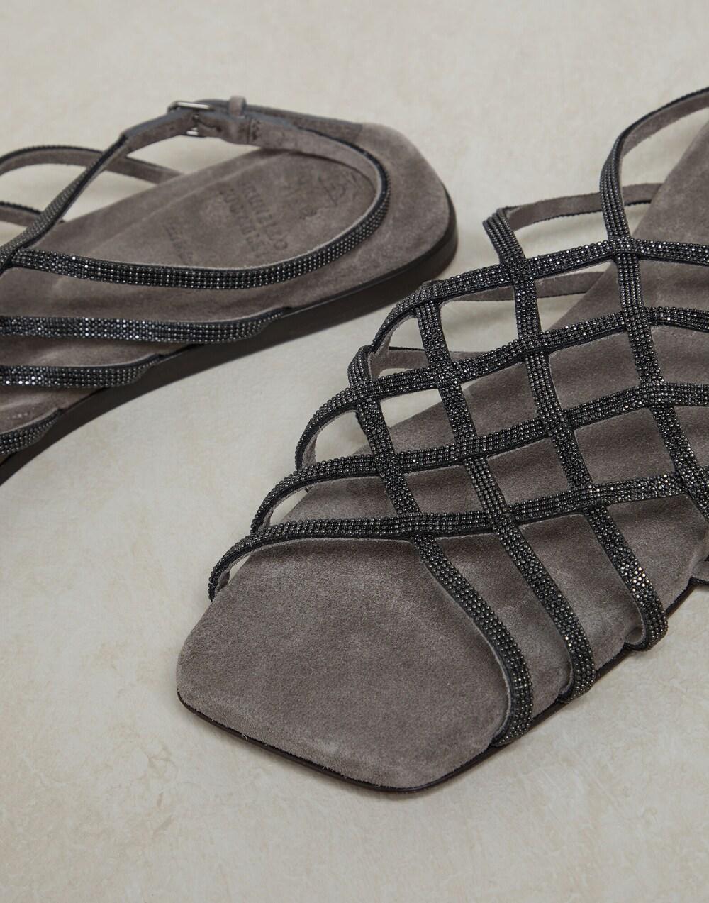 Gray Leather Flat Sandals