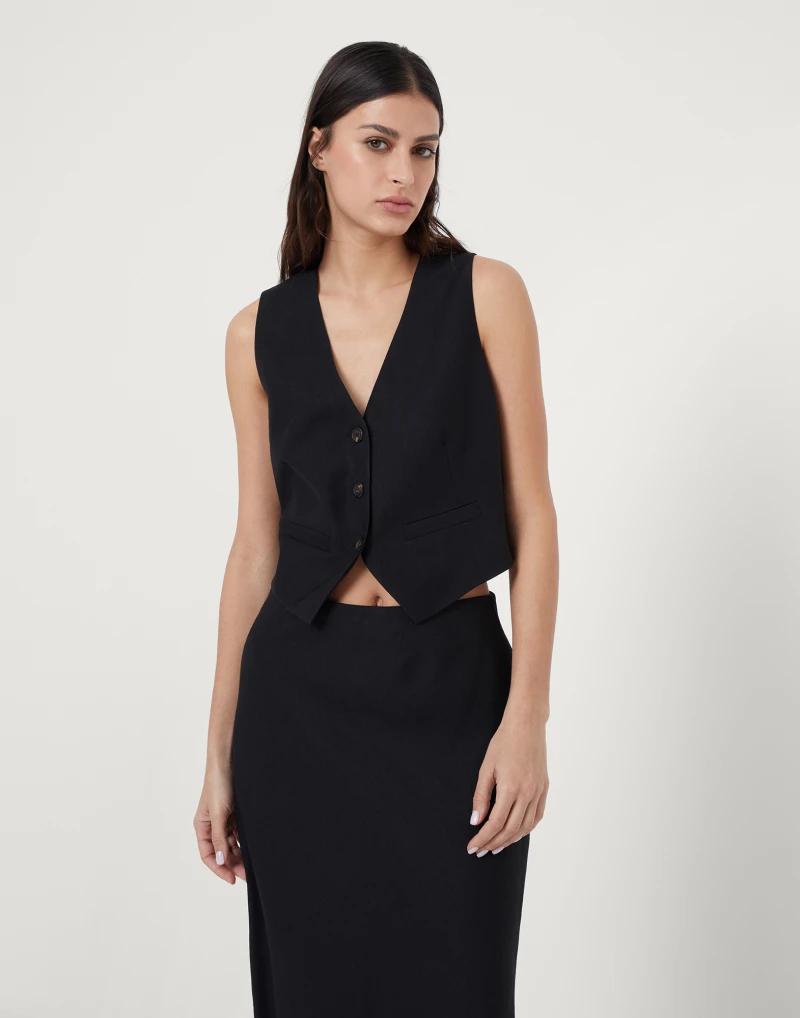 Black Viscose Sleveless Jacket