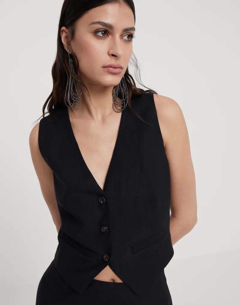 Black Viscose Sleveless Jacket