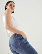 Beige Cotton Straight-Leg Jeans