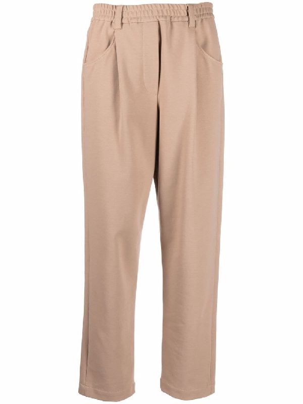 Beige Cotton Casual Pants